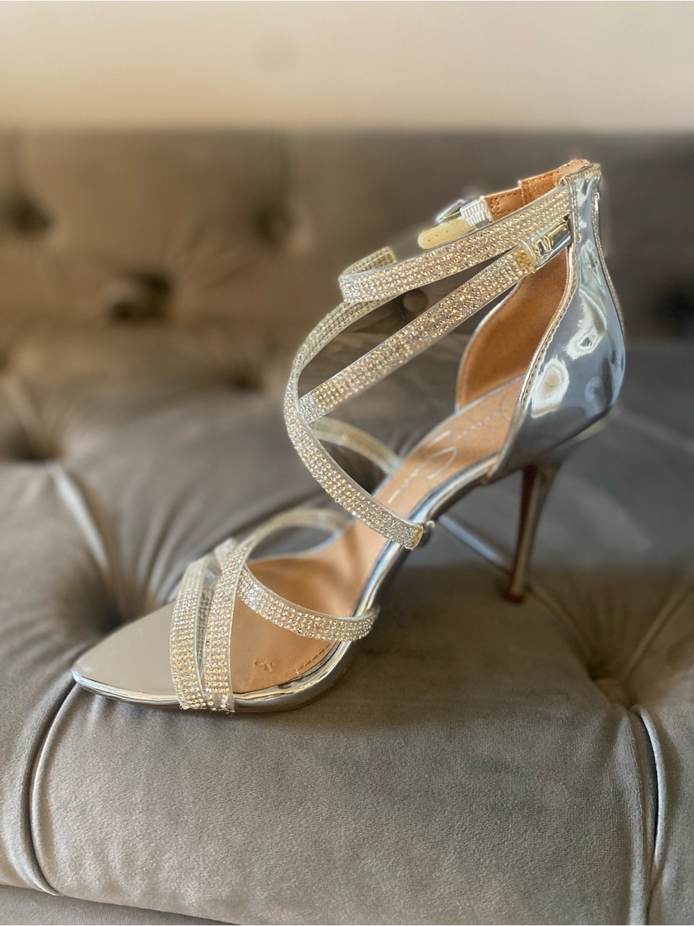 Jessica Simpson Silver Crystal Strappy Stiletto Heels